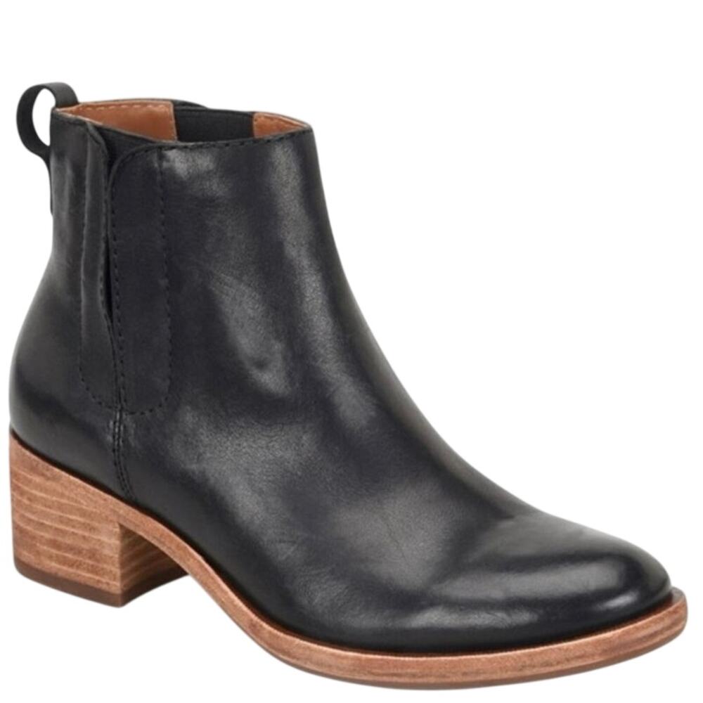 Kork-Ease Mindo Black Leather Chelsea Block Heel Boots Size 6